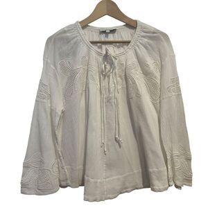 Iro White Eyelet Bell Sleeve Cotton Blouse Size 34 US XS